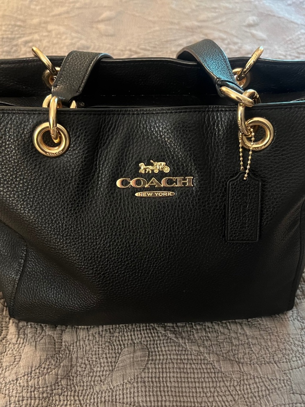 Coach Jes Tote in  Pebbled Black Leather with Brass Trim and Carriage Logo